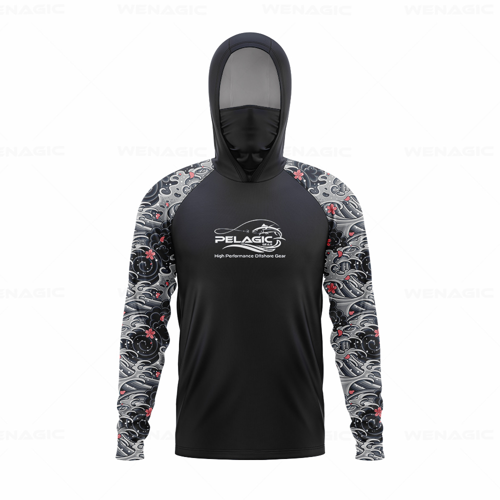 Fishing Shirt Uv Protection - Equipamento pelágico masculino capuz camisa de