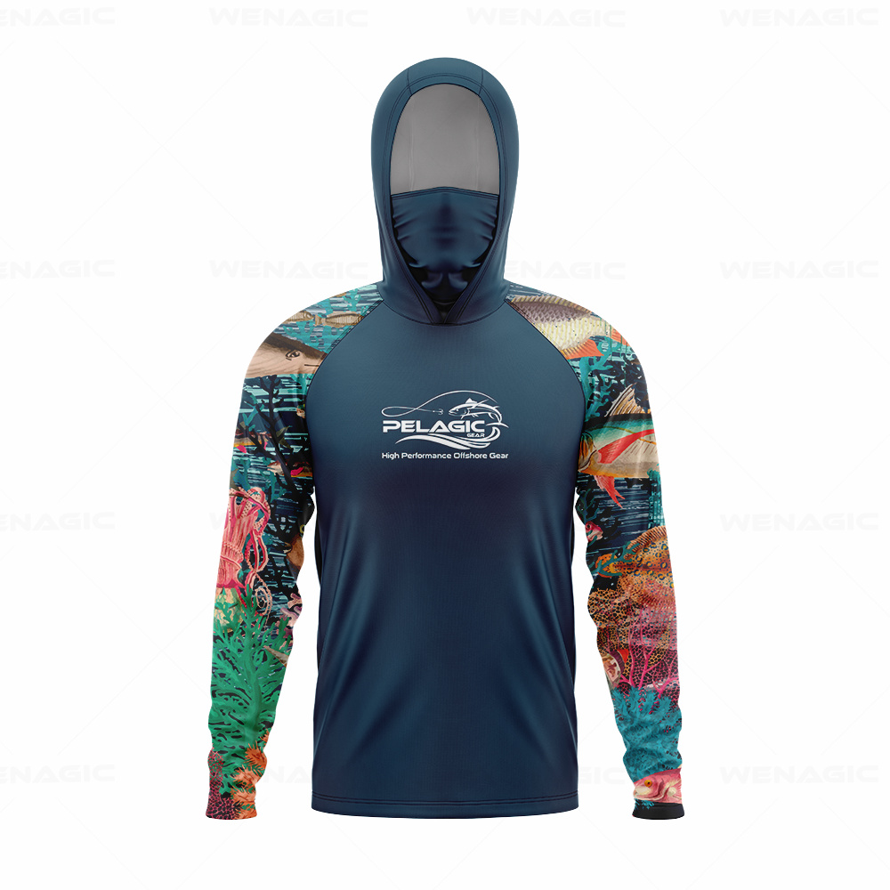 Fishing Shirt Uv Protection - Equipamento pelágico masculino capuz camisa de