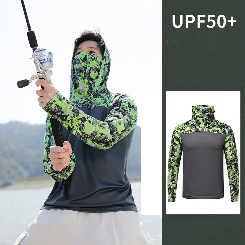 Fishing Shirt Uv Protection - Camisa de Pesca Masculina com Capuz,