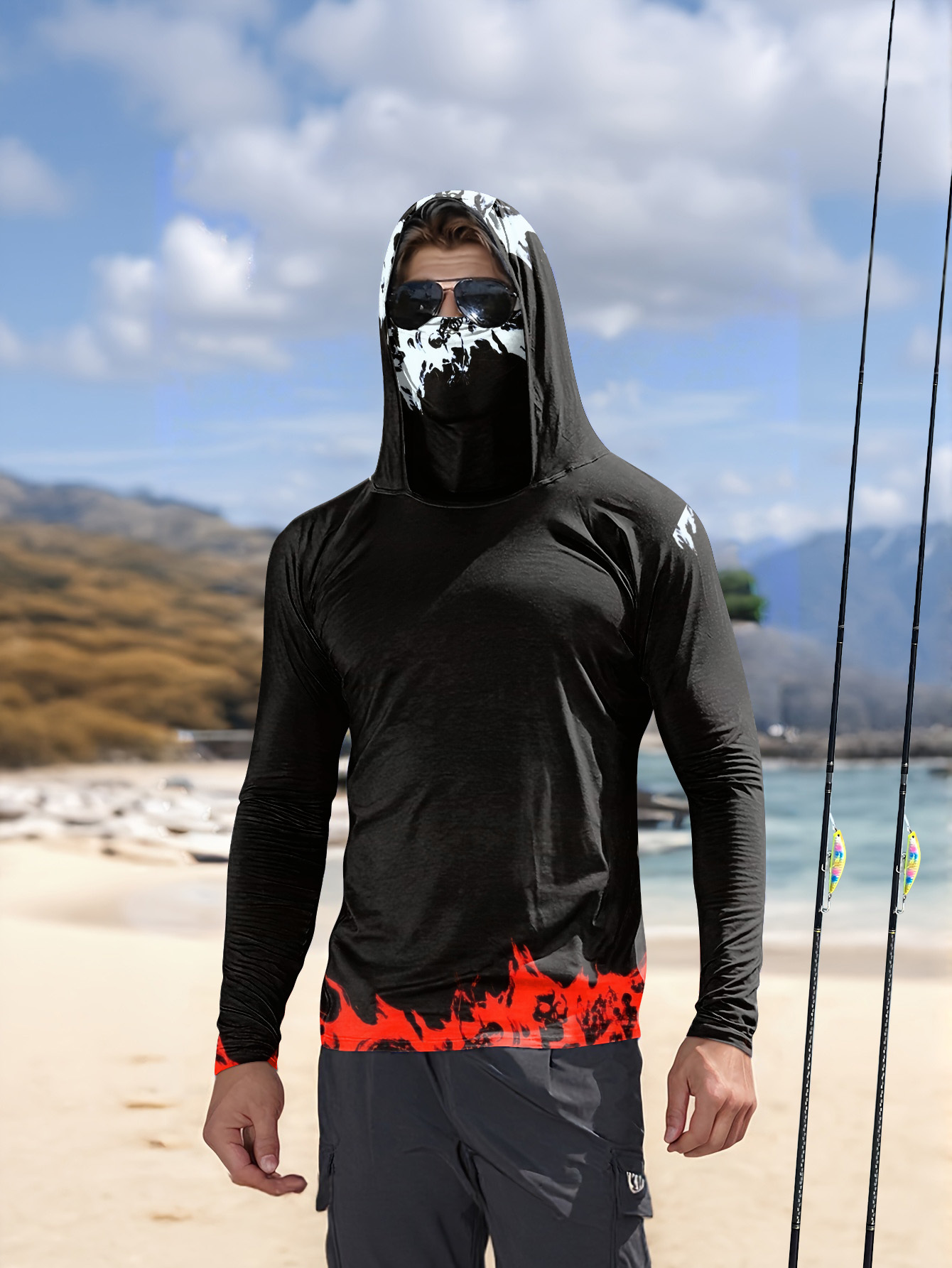 Fishing Shirt Uv Protection - Camisa de pesca masculina com capuz,